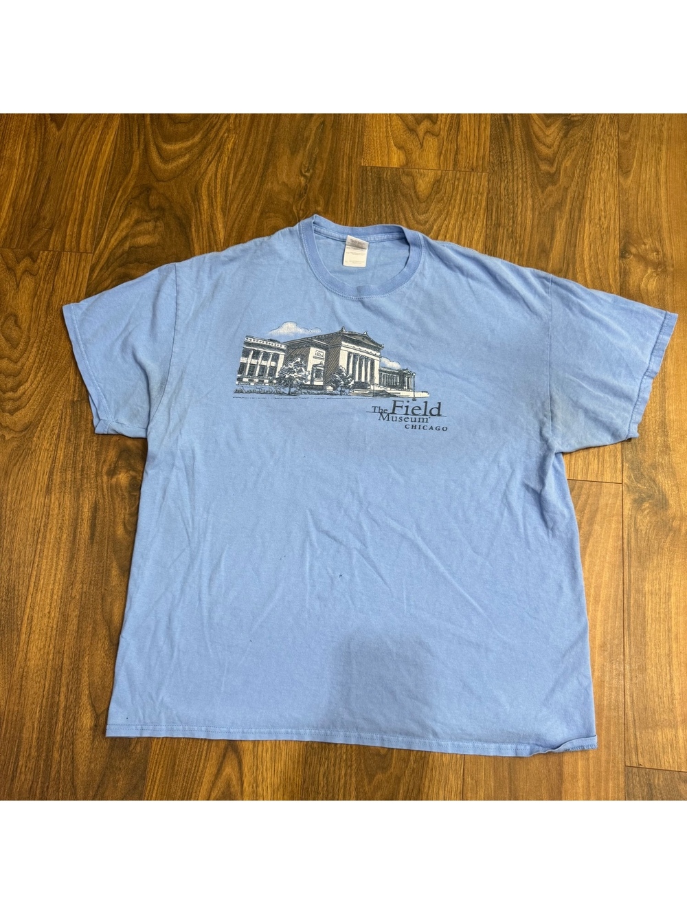 Field Museum Chicago T Shirt Mens XL Light Blue Gildan Heavy Cotton Graphic Tee